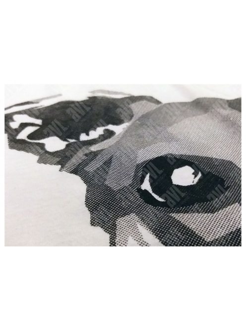 Agárfej mintás női fehér ejtett vállú póló (UTOLSÓ DARABOK)