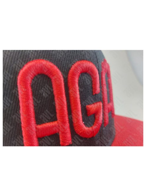 Agár feliratos 3D hímzett fekete-piros snapback sapka